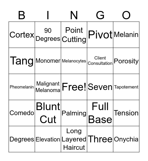 COSMETOLOGY BINGO Card