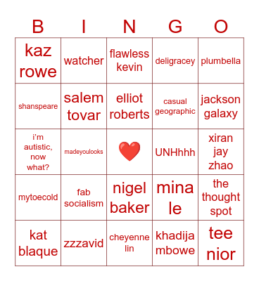 my fav youtubers Bingo Card