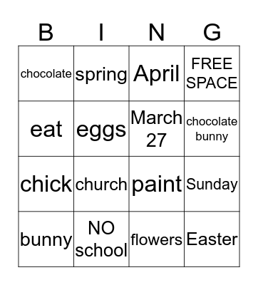 Easter Bingo Card