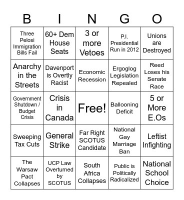 The Davenport Presidency Bingo Card