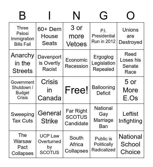 The Davenport Presidency Bingo Card