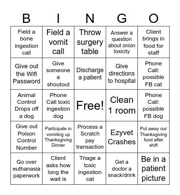 MedVet Thanksgiving Bingo Card