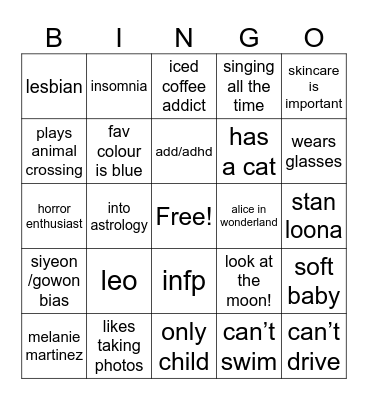 lunullaby Bingo Card