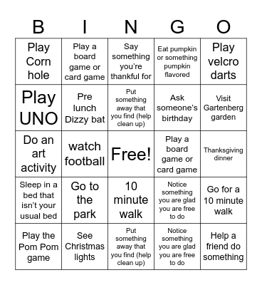 Thanksgiving bingo Card
