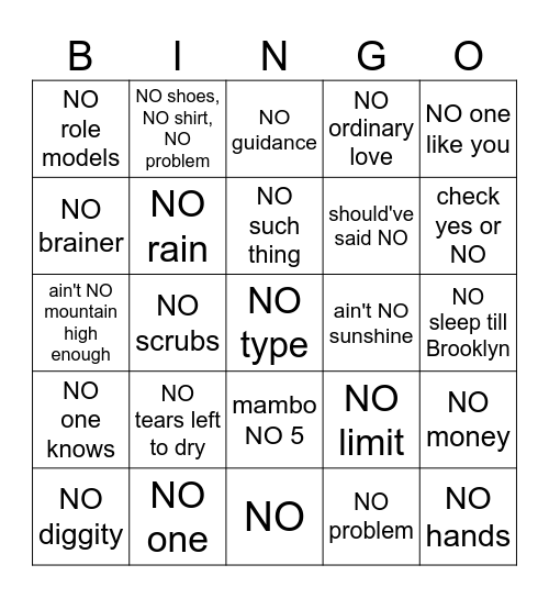 NOvember Bingo Card