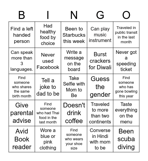 Baby Shower Bingo Card