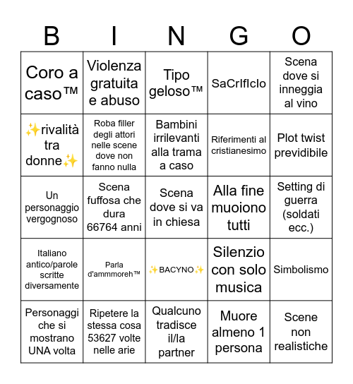 IL BINGO DELLE OPERE ITA Bingo Card