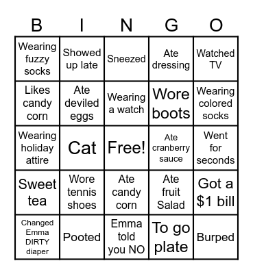 Gill Thanksgiving Bingo Card