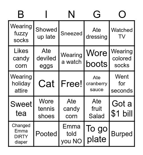 Gill Thanksgiving Bingo Card