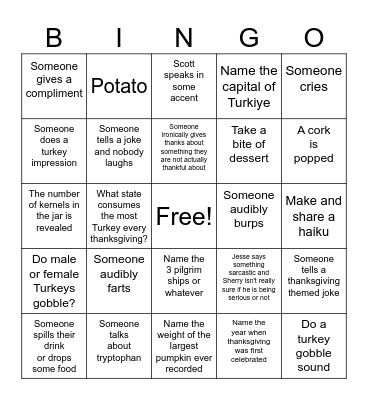 Friendsgiving Bingo Card