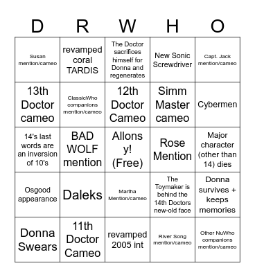 Doctor Who 60th Anniversary Specials Bingo Card