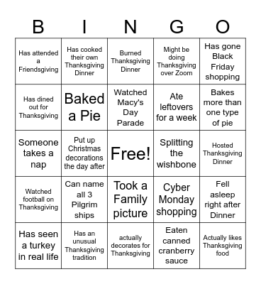 Thanksgiving Bingo Card