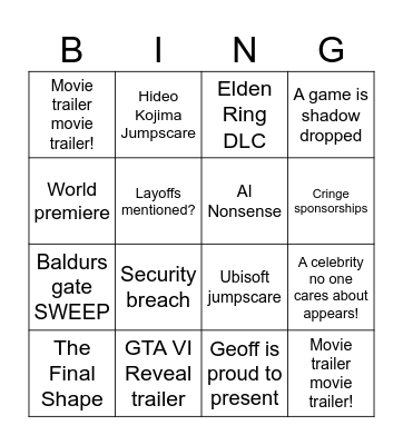 GAME AWARDS BINGO BROS Bingo Card