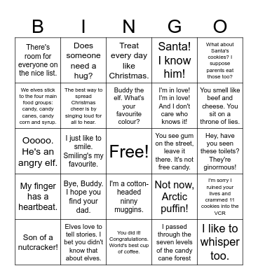 Elf Bingo Card