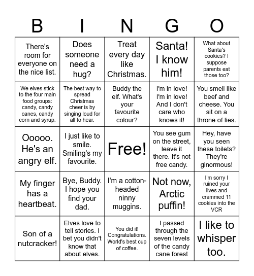 Elf Bingo Card