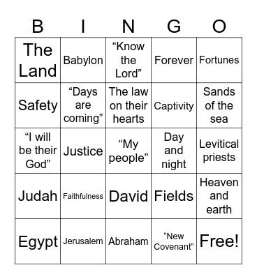 The New Covenant in Jeremiah Bingo Card