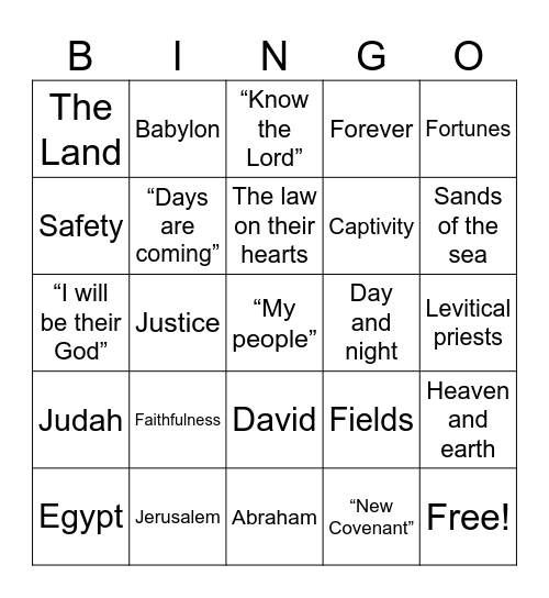 The New Covenant in Jeremiah Bingo Card