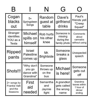 Family Catastrophe: Part II Bingo Card