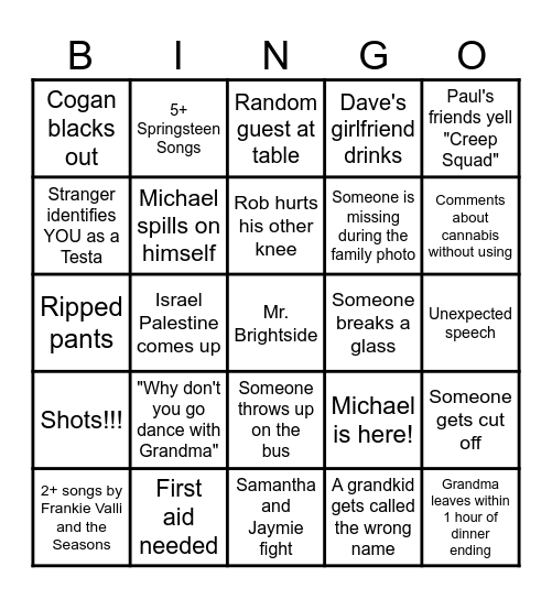 Family Catastrophe: Part II Bingo Card