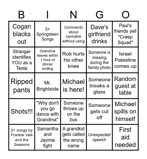 Family Catastrophe: Part II Bingo Card