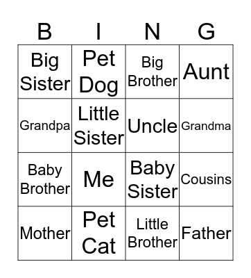 Family  Bingo Card