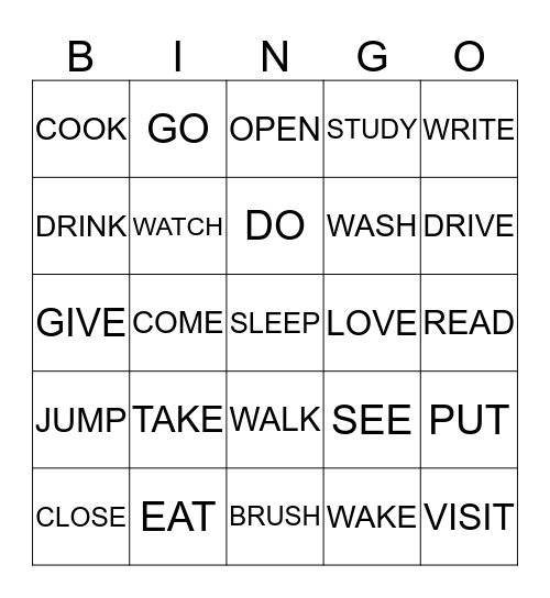 BINGO - LIST OF VERBS Bingo Card