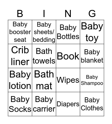 Baby Shower  Bingo Card