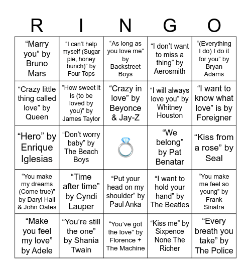 Lauren's Engagement Bingo Card