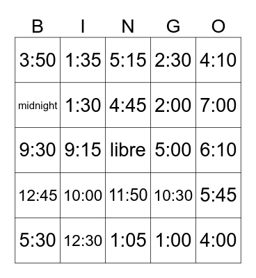 Telling time in Spanish Bingo Card