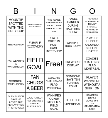 2023 GREY CUP BINGO Card