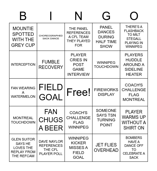 2023 GREY CUP BINGO Card