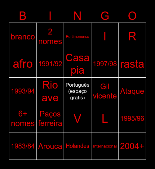 Bingo Cromos de Futebol Bingo Card