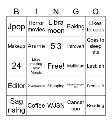 Untitled Bingo Card