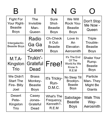 ConMan's Playlist Bingo Card