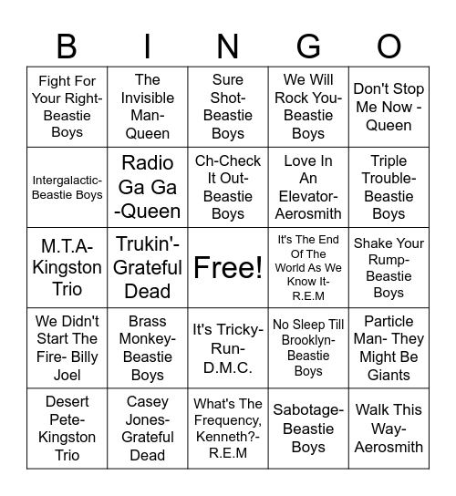 ConMan's Playlist Bingo Card