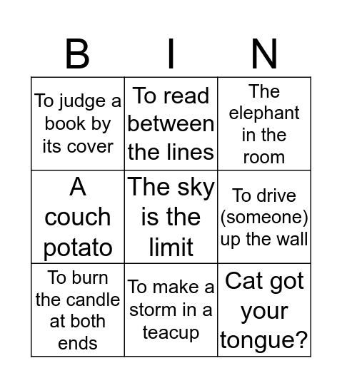 British Idioms Bingo Card