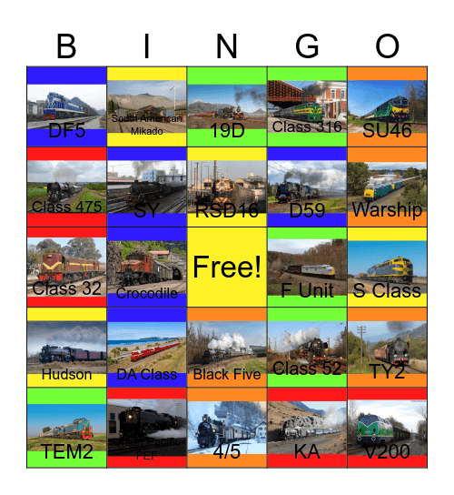 Worldwide Trains and Trams Bingo Card