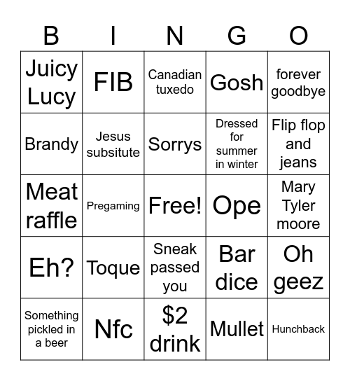 Midwest bingo Card
