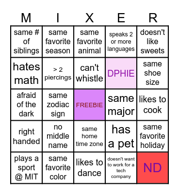 DPHIE x ND BINGO Card