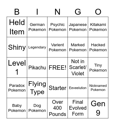 Pokemon Scarlet/Violet Suprise Trading Bingo Card