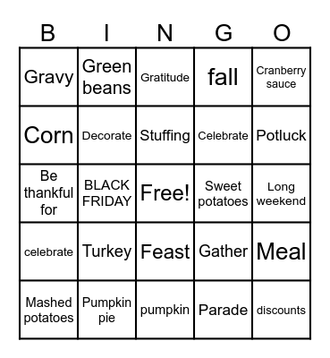 THANKSGIVING Bingo Card