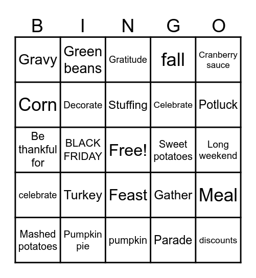 THANKSGIVING Bingo Card