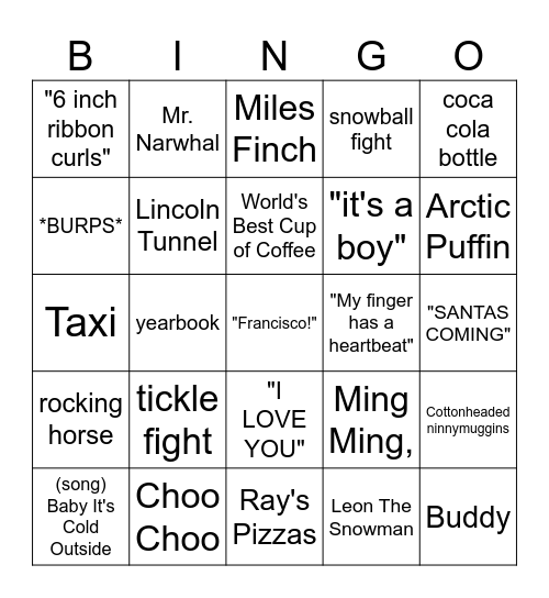 Elf the Movie Bingo night Bingo Card