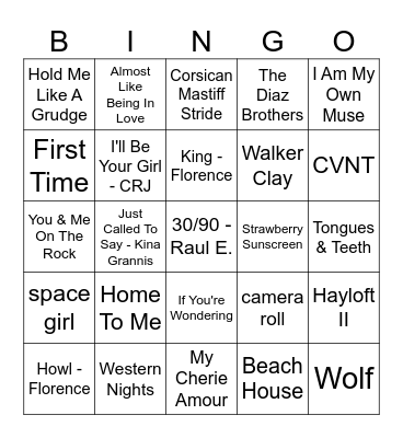 Tori Spotify Bingo 2023 (Part Two) Bingo Card