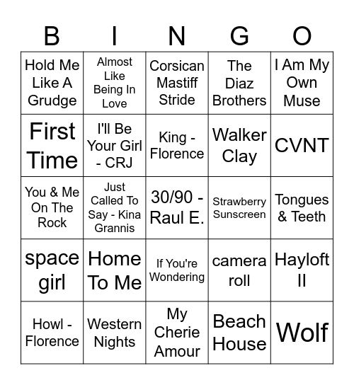 Tori Spotify Bingo 2023 (Part Two) Bingo Card