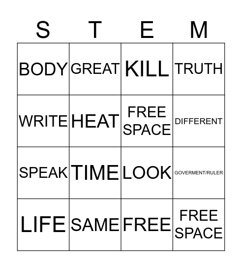 Untitled Bingo Card