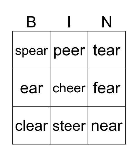 /ear/ bingo Card