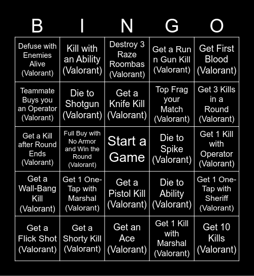 VALORANT BINGO Card