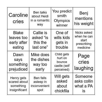 Smithmas Bingo Card