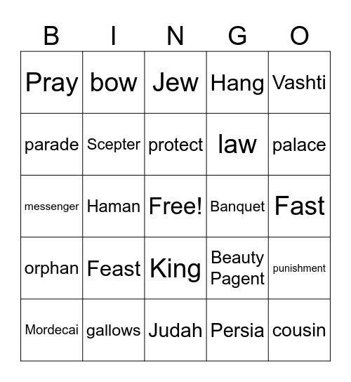 Queen Esther Bingo Card